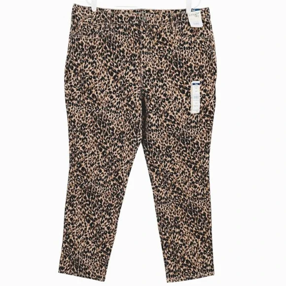 Terra & Sky Women's Core Straight Stretch Brown Leopard Denim Jeans Plus 18W NWT - Picture 1 of 10